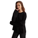 Grimelange Basil Kadın%100 Pamuk Bisiklet Yaka Oversize Fit Uzun Kollu T-shirt, Siyah, XL