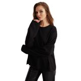 Grimelange Basil Kadın%100 Pamuk Bisiklet Yaka Oversize Fit Uzun Kollu T-shirt, Siyah, XS