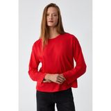 Grimelange Basıl Kadını Oversize %100 Organik Pamuk Örme Uzun Kol Kırmızı T-Shirt