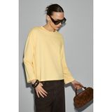 Grimelange Basıl Kadını Oversize %100 Organik Pamuk Örme Uzun Kol Sarı T-Shirt