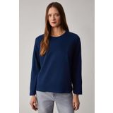Grimelange Basil Kadını Oversize%100 Organik Pamuk Örme Uzun Kol T-Shirt, Lacivert, XS