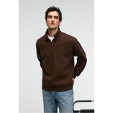 GRIMELANGE BAXTER Erkek Dik Yakalı Fermuarlı Relaxed Kahverengi Sweatshirt
