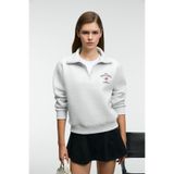 GRIMELANGE BELLE Kadın Nakış Detaylı Yarım Fermuarlı Dik Yakalı Regular Fit Grimelanj Sweatshirt