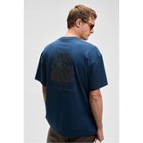 GRIMELANGE BENFICA Erkek %100 Organik Pamuk Baskı Detaylı Oversize Kısa Kol Bisiklet Yaka Lacivert T-Shirt