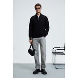 GRIMELANGE BERNARDO Erkek Yarım Fermuarlı Dik Yaka Triko Siyah Kazak