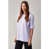 GRIMELANGE Betsy Kadın %100 Pamuk Bisiklet Yaka Kısa Kollu Fit Relaxed Lila T-Shirt