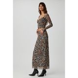 Grimelange Beulah Kadın Maxi Boy Slim Fit Beli Lastikli Tül Batik Desenli Etek, Leopar Desenli, XS