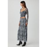 Grimelange Beulah Kadın Maxi Boy Slim Fit Beli Lastikli Tül Batik Desenli Yılan Desenli Etek - Yılan - Süet - XL