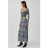 GRIMELANGE BEULAH Kadın Maxi Boy Slim Fit Beli Lastikli Tül Batik Desenli Yılan Desenli Etek