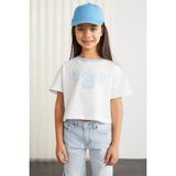 Grimelange Bıtten Kız Çocuk %100 Pamuk Baskılı Kontrast Renk Yakalı Kısa Kollu Mavi T-Shirt - 5 - 6 Yaş