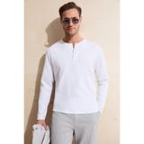 GRIMELANGE BOHINJ Erkek Yumuşak Ve Organik Pamuklu Hakim Yaka Düğmeli Uzun Kollu Beyaz T-Shirt