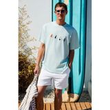 Grimelange BOLICHE Erkek Bisiklet Yaka %100 Organik Pamuklu Oversize Fit Açık Yeşil T-Shirt - 2XL