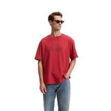 GRIMELANGE BONDIA Erkek Baskı Detaylı %100 Organik Pamuk Oversize Fit Bisiklet Yakalı Kısa Kollu Bordo T-Shirt