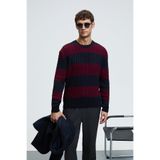 GRIMELANGE BRAID Erkek Yuvarlak Yaka Saç Örgü Desenli Regular Fit Bordo - Lacivert Kazak