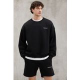 GRIMELANGE Bryan Erkek Yumuşacık Kumaşlı 3 Iplik Oversize Bol Kesim Yuvarlak Yakalı Baskılı Siyah Sweatshirt