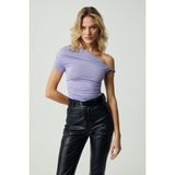 Grimelange Burenty Kadın Asimetrik Yaka Slim Kısa Kol Mor Bluz - XS
