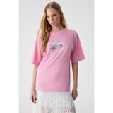 Grimelange Caıtlyn Kadın Oversize Bisiklet Yaka Pembe T-Shirt