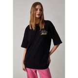Grimelange Caıtlyn Kadın Oversize Bisiklet Yaka Siyah T-Shirt