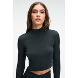 Grimelange CALIDA Kadın Dik Yaka Fitilli Görünümlü Slim Fit Triko Antrasit Kazak - XL