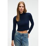 GRIMELANGE CALIDA Kadın Dik Yaka Fitilli Görünümlü Slim Fit Triko Lacivert Kazak