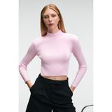 Grimelange CALIDA Kadın Dik Yaka Fitilli Görünümlü Slim Fit Triko Pembe Kazak - XL