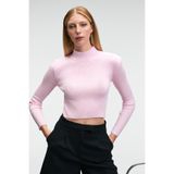 GRIMELANGE CALIDA Kadın Dik Yaka Fitilli Görünümlü Slim Fit Triko Pembe Kazak