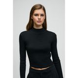 Grimelange CALIDA Kadın Dik Yaka Fitilli Görünümlü Slim Fit Triko Siyah Kazak - XL