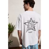 Grimelange CALIDO Erkek Organik Pamuklu Baskı Ve Nakışlı Bisiklet Yaka Strüktürlü Oversıze Beyaz T-Shirt