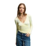 GRIMELANGE CALLORIA Kadın V Yakalı Uzun Kollu Slim Fit Haki Bluz