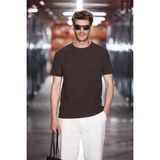 Grimelange Calpen Acı Kahve Regular Fit T-Shirt %100 Organik Pamuklu Erkek Günlük Stil Kısa Kol - 2XL