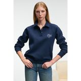 GRIMELANGE CAMIREL Kadın Polo Yaka Düğmeli Nakış Detaylı Reglan Kol Comfort Fit Lacivert Sweatshirt