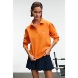 GRIMELANGE CAMIREL Kadın Polo Yaka Düğmeli Nakış Detaylı Reglan Kol Comfort Fit Turuncu Sweatshirt