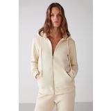 GRIMELANGE Carlota Kadın Yumuşacık Içi Polarlı 3 Iplik Relaxed Kapüşonlu Fermuarlı Vanilya Sweatshirt