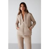 GRIMELANGE Carlota Kadın Yumuşacık Içi Polarlı 3 Iplik Relaxed Kapüşonlu Fermuarlı Vizon Sweatshirt