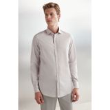 Grimelange Carlsten Erkek Slim Fit Italyan Yaka %100 Pamuk Poplin Açık Gri Gömlek