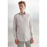 Grimelange Carlsten Erkek Slim Fit Italyan Yaka %100 Pamuk Poplin Açık Gri Gömlek