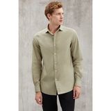 Grimelange Carlsten Erkek Slim Fit Italyan Yaka %100 Pamuk Poplin Açık Haki Gömlek