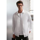 Grimelange Carlsten Erkek Slim Fit Italyan Yaka %100 Pamuk Poplin Beyaz Gömlek