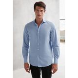 Grimelange Carlsten Erkek Slim Fit Italyan Yaka %100 Pamuk Poplin Mavi Gömlek