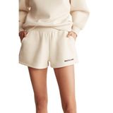 Grimelange Carrol Vanilya Kadın Nakış İşlemeli Beli Lastikli 3 İplik Organik Pamuk Relaxed Şort