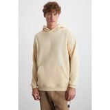 GRIMELANGE Cartmel Erkek Örme 3 Iplik Relaxed Fit Rahat Kalıp Kanguru Cepli Kapüşonlu Bej Sweatshirt