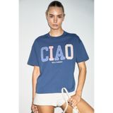 GRIMELANGE CASCAIS Kadın %100 Organik Pamuklu Patch Detaylı Regular Fit Lacivert T-Shirt