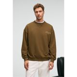 GRIMELANGE CASPIAN Erkek Pamuklu Bisiklet Yaka Karyoka Dikişli Baskılı Haki Sweatshirt
