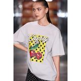 GRIMELANGE CASSIANE Kadın Bisiklet Yaka Kısa Kollu Ön Ve Arka Baskılı Regular Gri T-Shirt