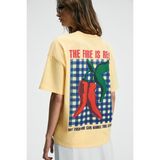 Grimelange CASSIANE Kadın Bisiklet Yaka Kısa Kollu Ön Ve Arka Baskılı Regular Sarı T-Shirt - XL