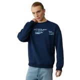 Grimelange Cassy Erkek Organik Pamuklu Yumuşacık Baskı Detaylı Lacivert Sweatshirt, XL