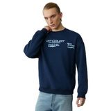 Grimelange Cassy Erkek Organik Pamuklu Yumuşacık Baskı Detaylı Lacivert Sweatshirt