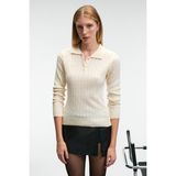Grimelange CASTANA Kadın Polo Yaka Düğmeli Regular Fit Triko Ekru Kazak - XL