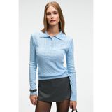 Grimelange CASTANA Kadın Polo Yaka Düğmeli Regular Fit Triko Mavi Kazak - XS