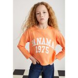 GRIMELANGE Cherly-grm24020-100% Pamuk Baskılı Kız Çocuk Uzun Kollu Tshirt Turuncu T-shirt